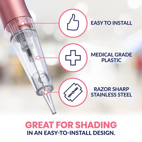 Stylia 20PC Permanent Makeup Permanent Makeup Cartridges for Microshading, Lip Lining, Detailing, Eyeliner & Eyebrows - Clear, Sharp, Disposable & Easy to Install - 5RS For Shading