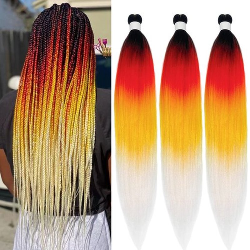 UPruyo Pre Stretched Rainbow Braiding Hair Ombre Orange Yellow Blue Purple Kids Colorful Braiding Hair Extensions for Braids Synthetic Fake Hair for Braiding (26 In 3 Packs)
