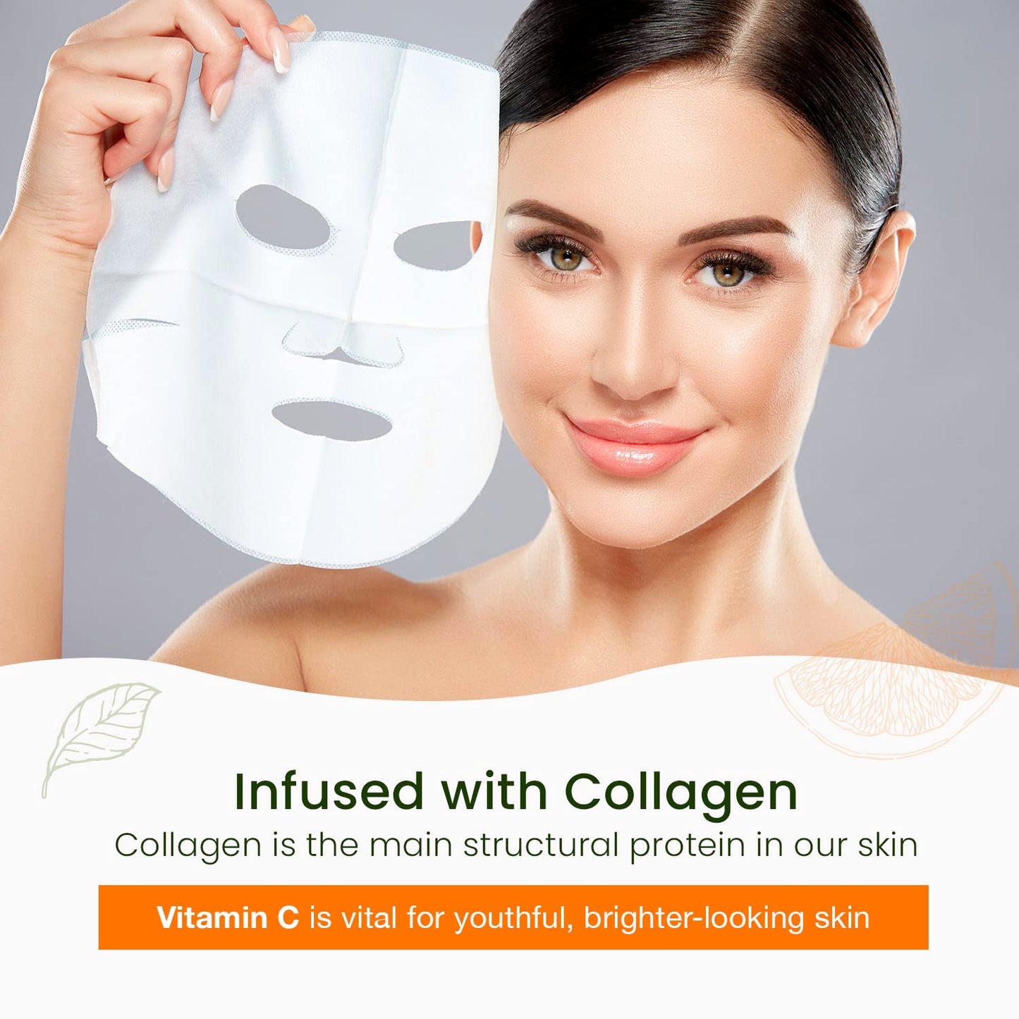 Natural Chemist Vitamin C & Collagen Sheet Face Mask - Brightening, Anti-Aging, Skin Nourishing, Moisturizing, Dermatologist Tested, Cruelty Free Korean Skin Care For All Skin Types - 20 Masks