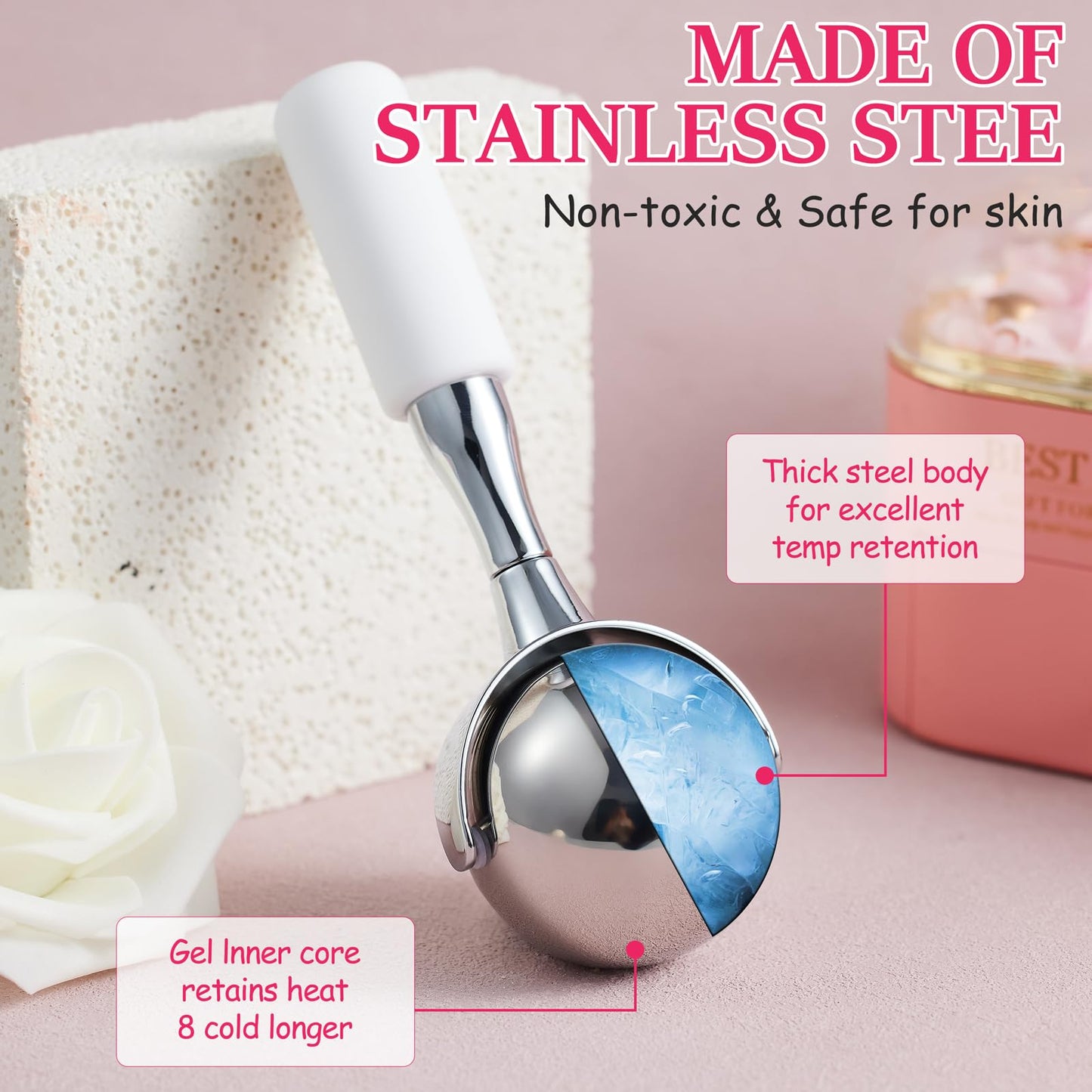Cryo Sticks for Face-360 Rotating Unbreakable Steel Ice Globes, Cold Massage Roller Ball -Facial Skin Care Tools for Women, Ice Globes for Face and Eyes-Face Ice Roller-Ice Roller for Face