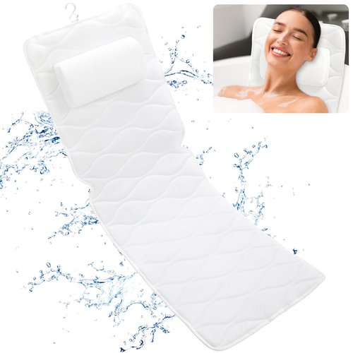 Full Body Bath Pillow for Bathtub, with Laundry Bag & 21 Non-Slip Suction Cups, Luxury Tub Pillow for Tub Neck Head and Back Support, Soft 5D Mesh Fabric Spa Bath Tub Pillow