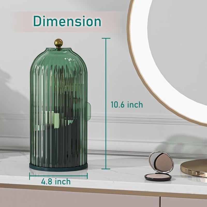 GAXmi Makeup Brush Holder with Lid Cosmetic Tools Organizer 360 Rotating Waterproof Dustproof Makeup Brushes Storage for Vanity, All Green