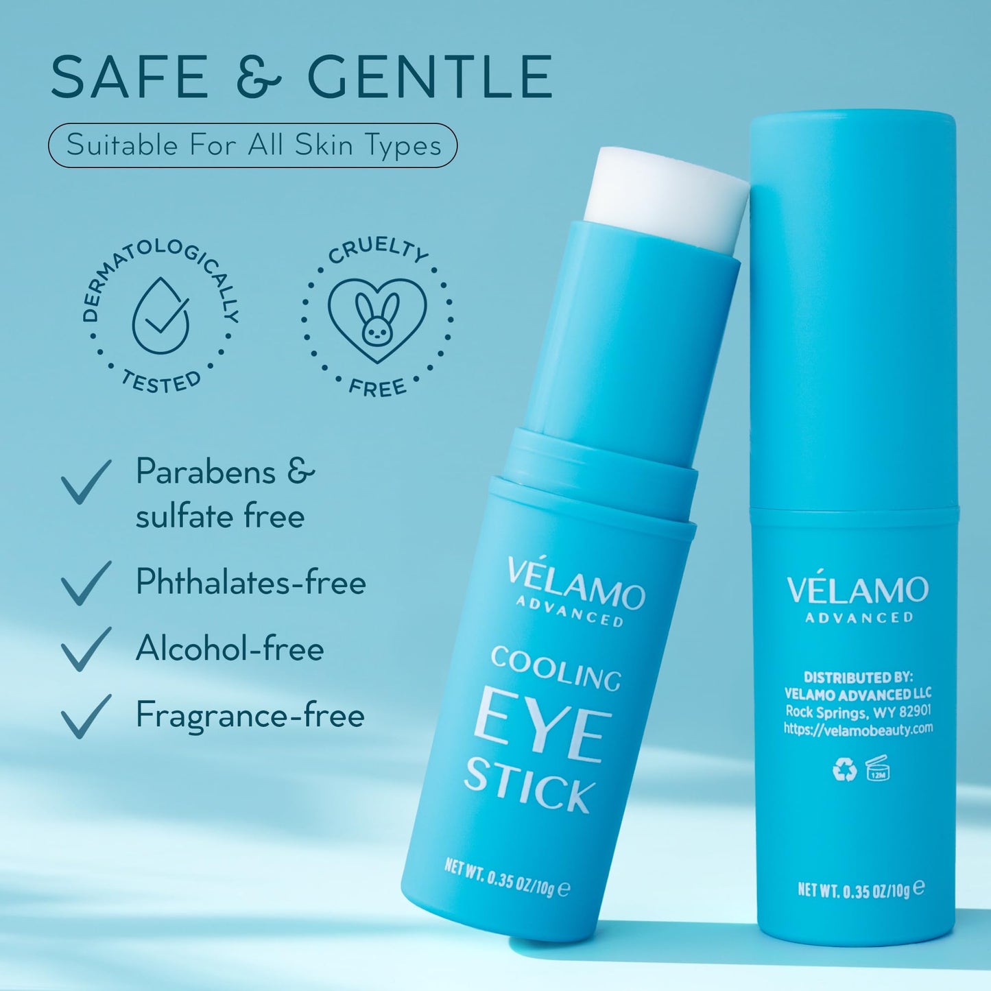 VELAMO ADVANCED Cooling Eye Stick: De-Puffing & Hydrating Under Eye Balm for Dark Circles, Puffiness & Eye Bags - With Caffeine & Hyaluronic Acid, Portable & Perfect for On-the-go Use, 0.35 OZ/10g
