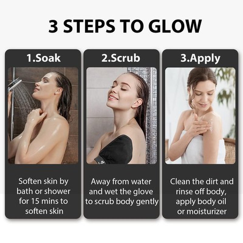 Yiclick Heavy Exfoliating Gloves, Exfoliating Body Scrubber for Bath Shower Exfoliation, Body Scrub Exfoliator for Dead Skin Remover, Exfoliate Sponge Loofah Washcloth Mitt Men Women (4Black)