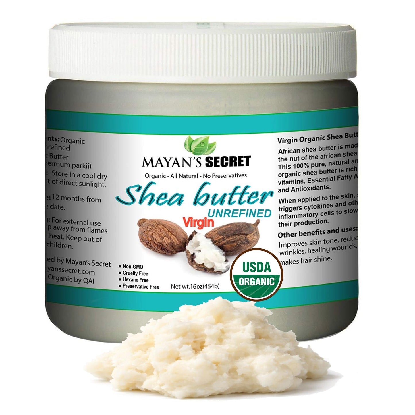 Mayan's Secret Organic Shea Butter USDA Certified, Raw, Unrefined, Ivory from Ghana Africa, Amazing for Skin Elasticity, Stretch Marks and body