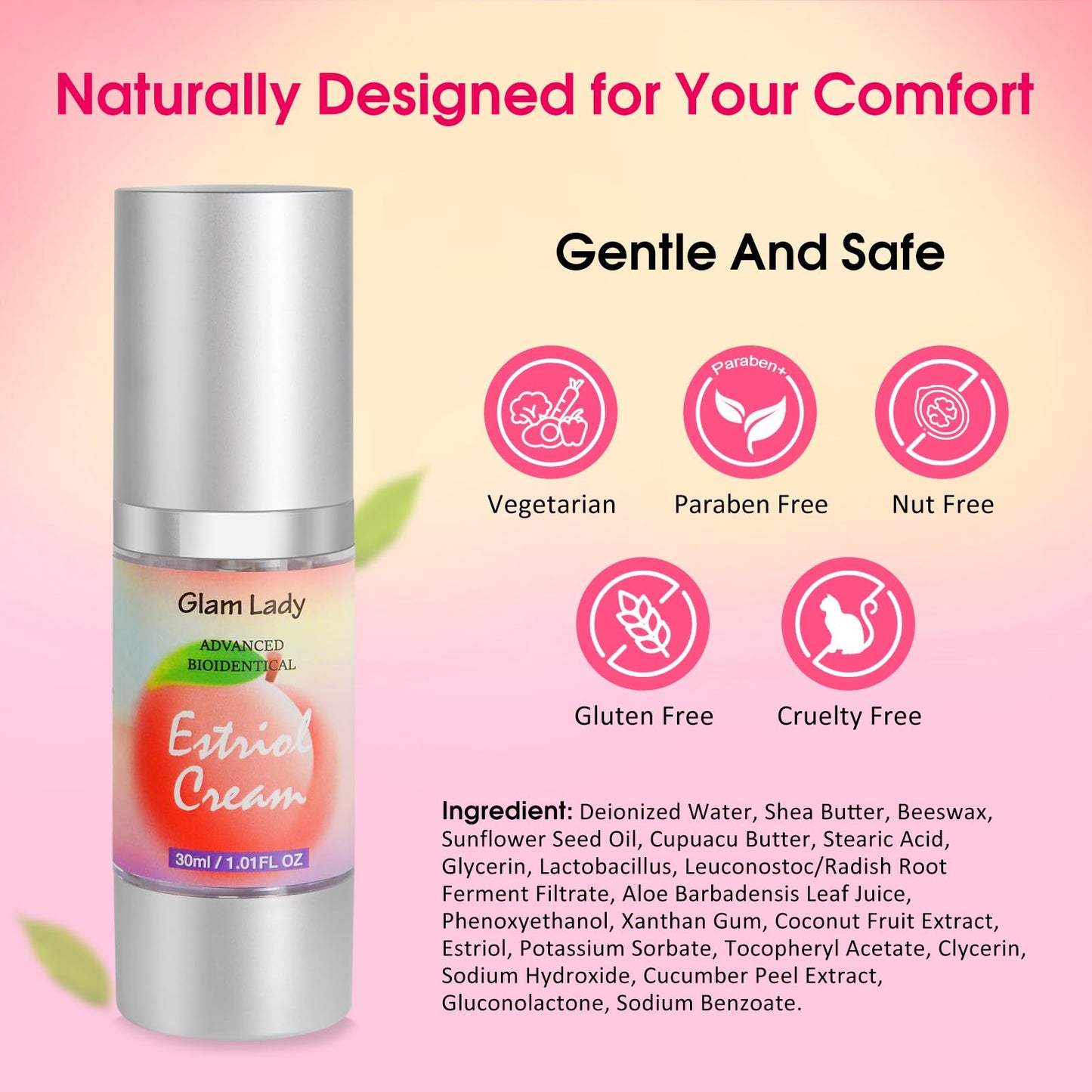 Natural Bioidentical Estriol Cream for Women Menopause Relief Silky Estrogen Cream for Vaginal Dryness 1oz 2 Month Supply