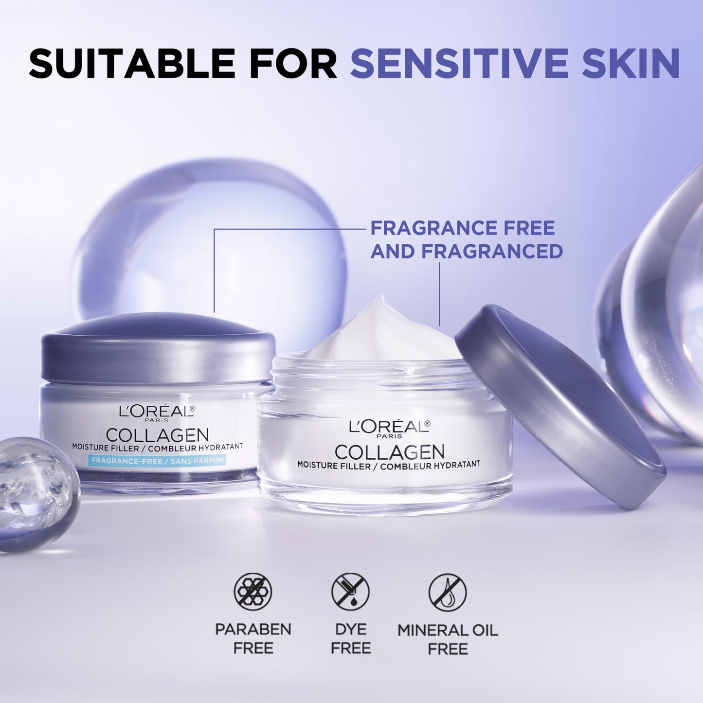 L'Oreal Paris Collagen Moisture Filler Face Cream, Anti-Aging Face Moisturizer, Non-Greasy Skin Care Formula For Up to 48HR Hydration, 3.4 Oz, (Pack of 2)