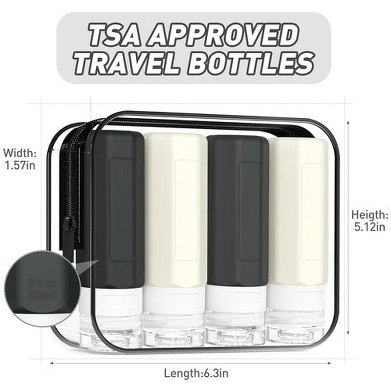 Redfly Travel Bottles for Toiletries, 3oz Tsa Approved Travel Size Containers, BPA Free Leak Proof Travel Containers for Toiletries, Refillable Travel Accessories for Shampoo Conditioner Black-white