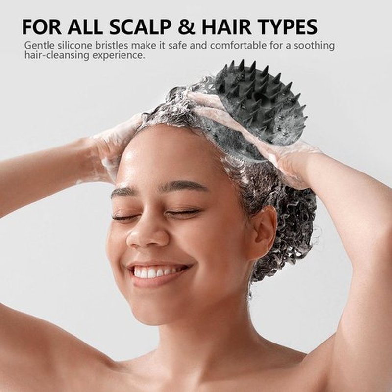 BEAUTAIL 2 in 1 Silicone Brush, Body Shower Scrubber and Scalp Hair Massager Shampoo Brush, Deeply Cleanse Skin, Dandruff Removal and Hair Growth, Gentle for Women Men Sensitive Skin, 1 Pack (Black)