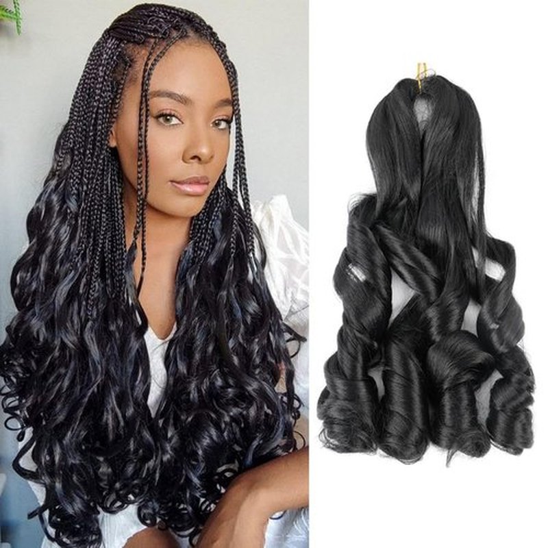 French Curly Braiding Hair 8 Pack 22 Inch Spanish Curly Braiding Hair for Box Braids Loose Wave Braiding Hair Pre Stretched Crochet Braids Synthetic Micro Spiral Curl Braiding (22Inch Pack of 8, #1B)