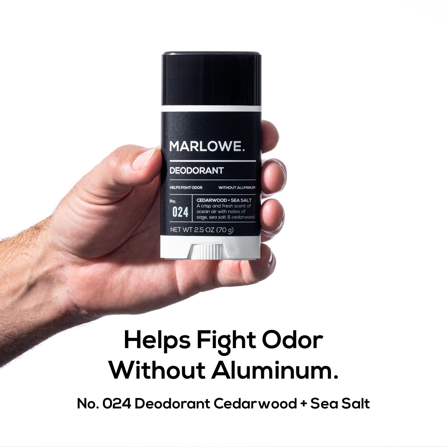 MARLOWE. Aluminum Free Men's Deodorant Stick, Cedarwood + Sea Salt, 2.5 oz
