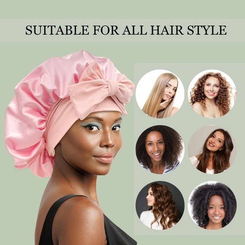Satin Bonnet Silk Bonnet Hair Bonnet for Sleeping Large Bonnets with Tie Band Hair Wrap with Adjustable Straps Hair Cap Night Sleep Caps for Women Curly Braid Hair Pink