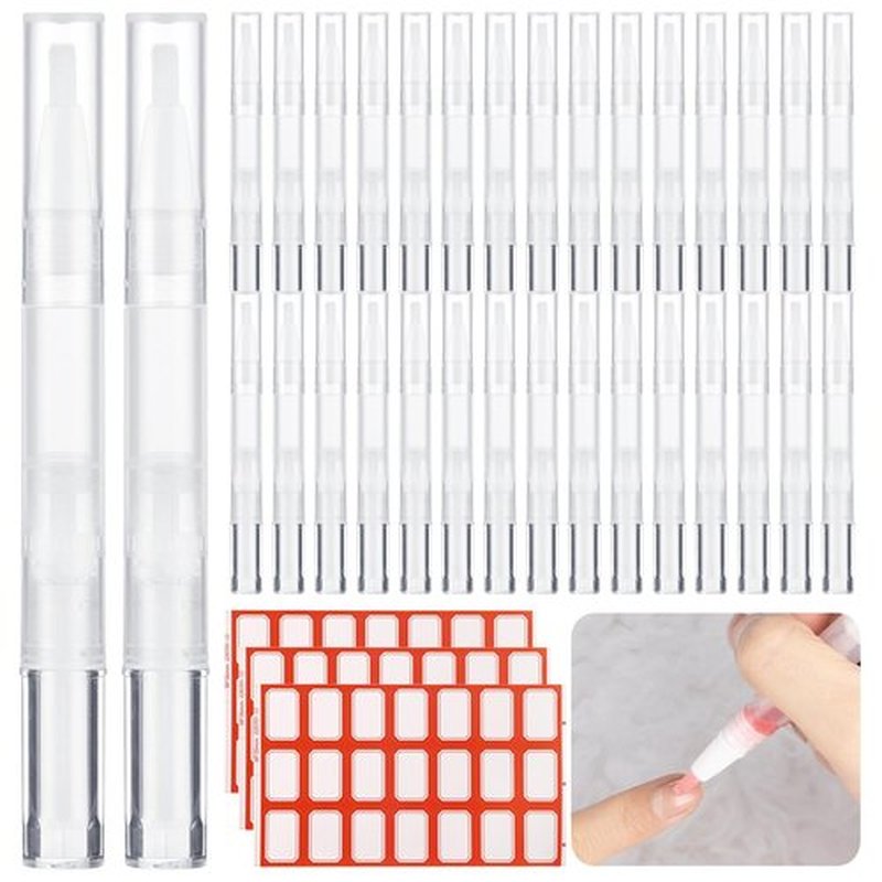 Homaisson 50 Pack 3ml Transparent Twist Pen with Stickers, Empty Cuticle Oil Pen Refillable Nail Oil Pens with Brush Tip, Empty Cosmetic Lip Gloss Tubes, Clear Eyelash Growth Liquid Containers