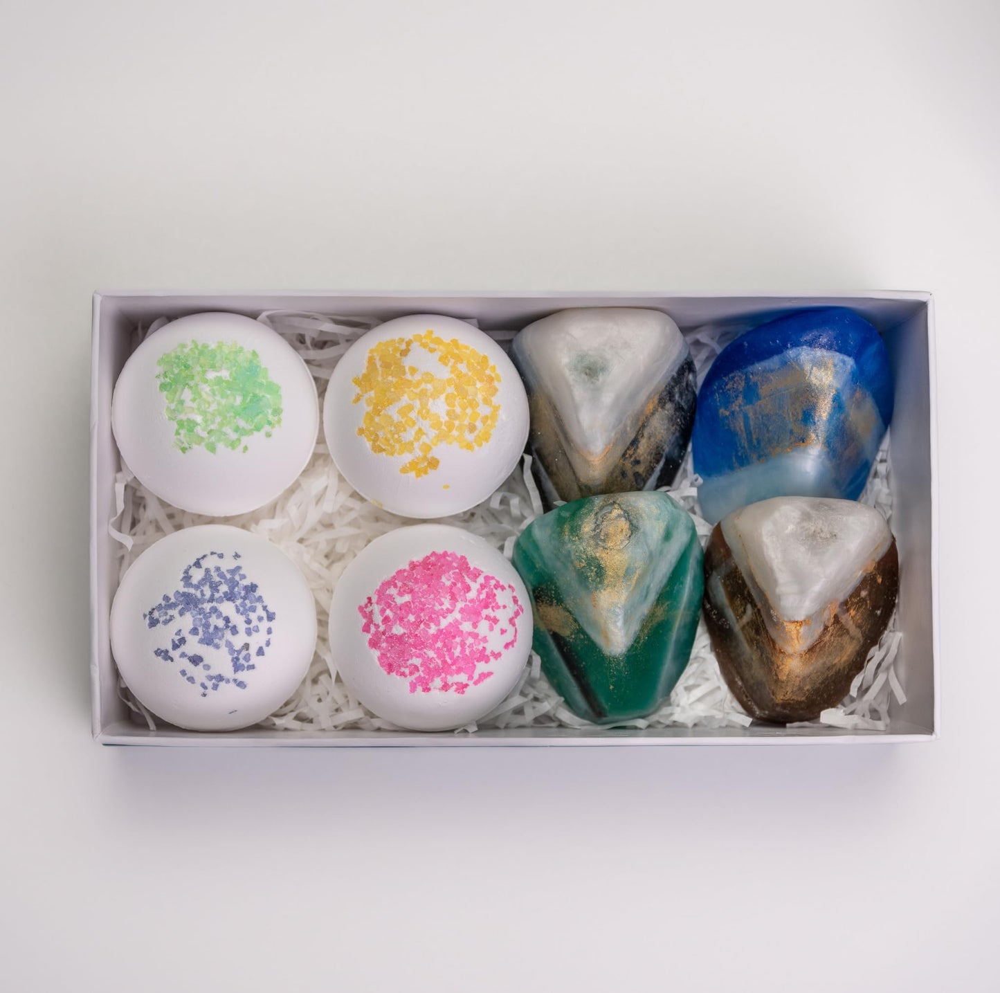 Gemstone Soap & Bath Bomb Gift Set- Relaxing Spa Gift Set for Women- 4 Rock Soap with Crystals and 4 Fizzy Bath Bomb-Decorative Scented Crystal Soap with Natural Ingredients & Essential Oil