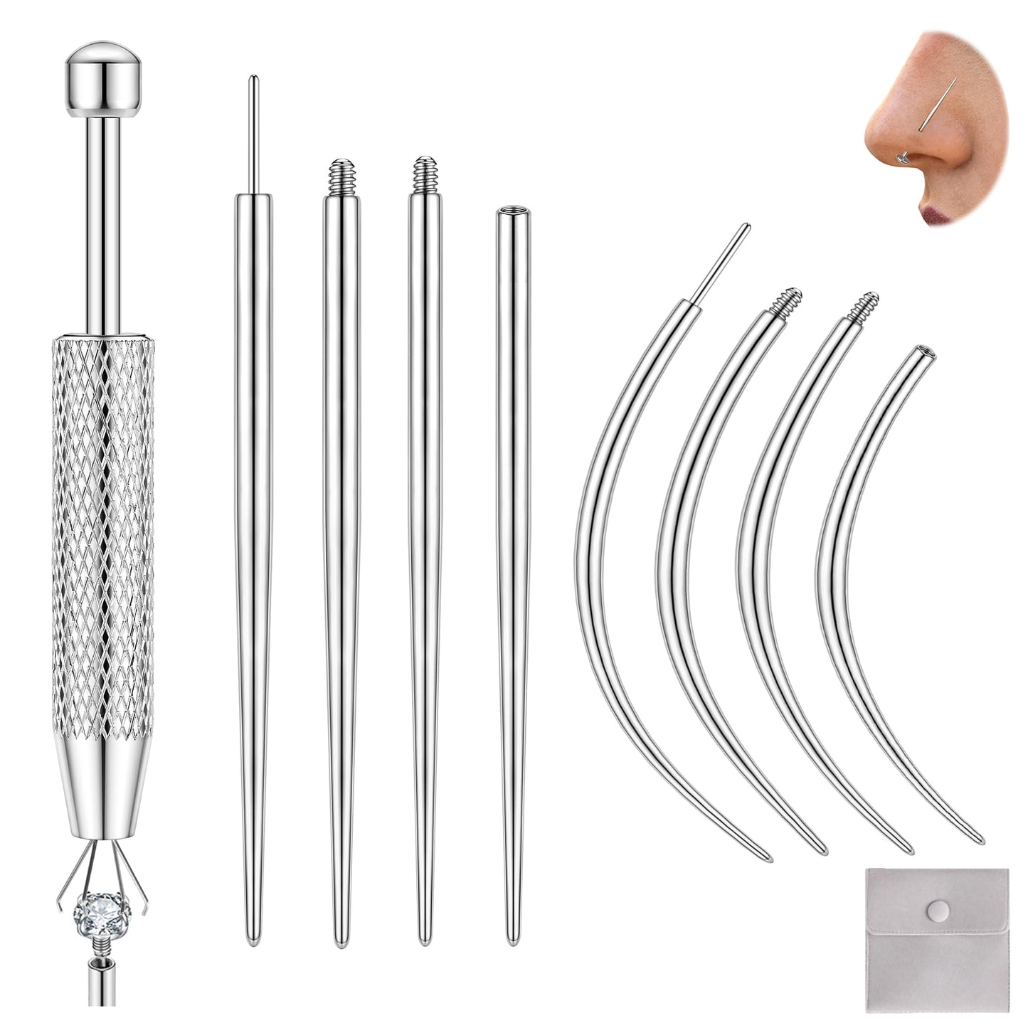 LORACOXS Piercing Taper Insertion Tool Piercing Ball Grabber Tool Kit 14G 16G 18G 20G Body Piercing Changing Tool Internal/External Threaded/Push In Piercing Threader Tool for Ear/Nose/Navel/Lip