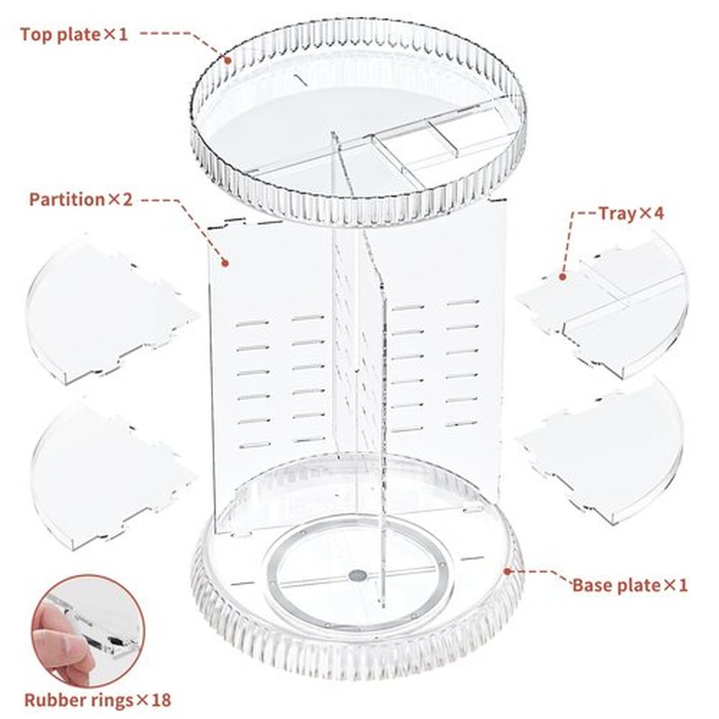 MOKANI 360 Rotating Makeup Organizer for Vanity, DIY 6 Adjustable Layers Perfume Organizer with Brush Storage and Shelves, Spinning Skincare Organizers Cosmetic Case for Bathroom, Countertop, Clear