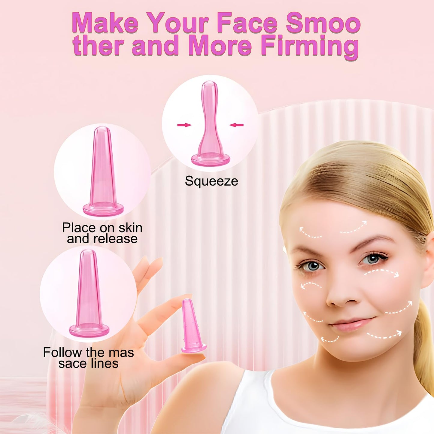 JIELUO Facial Cupping Set Silicone Anti Cellulite Cup Vacuum Suction Massage Cups Facial Cupping Sets Body and Face 7PACK (Rose)