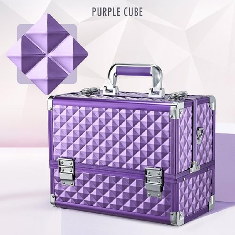 FRENESSA Extra Large Makeup Organizer Case Cosmetic Train Case 6 Trays Large Bottom with Shoulder Strap Travel Makeup Case for Makeup Artist, Cosmetology, Nail Tech Kits Makeup Box Storage Purple