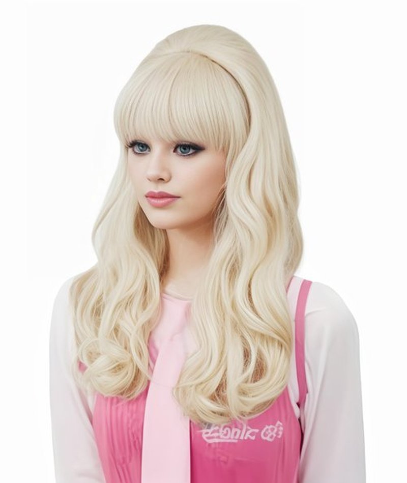 Gerulyss Long Wavy Wigs with Big Bouffant Blonde 80s Costume Classical Wig with Bangs Beehive Hair Wig for Women