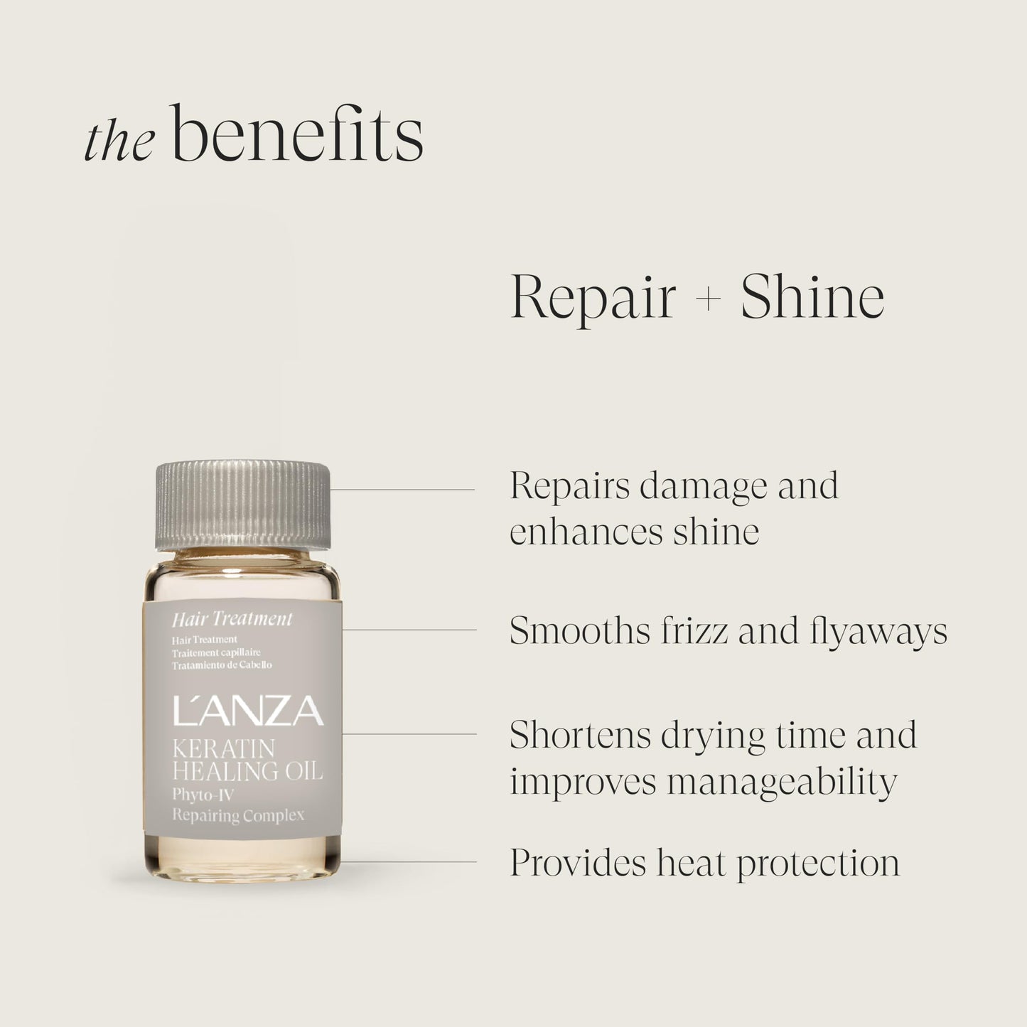 L'ANZA Keratin Healing Oil Hair Treatment, Hair Oil Revives & Nourishes Dry Damaged Hair & Scalp, Sulfate Free with Phyto IV Complex, Cruelty Free Volumizing Hair Care with UV Protection