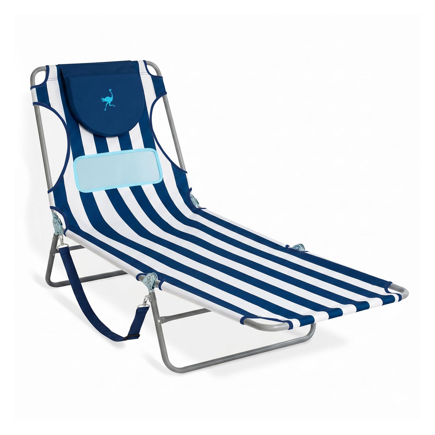Ostrich the Ladies Comfort Lounger with Chest Support, Foldable & Portable Reclining Outdoor Patio Beach Lawn Camping Pool Tanning Chair, Blue Stripe