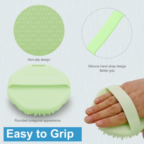 WETANG Silicone Body Scrubber, Exfoliating Body Scrubber, Shower Scrubber for Body, Non-Slip Handle for Easy Cleaning, Travel Friendly (Green)