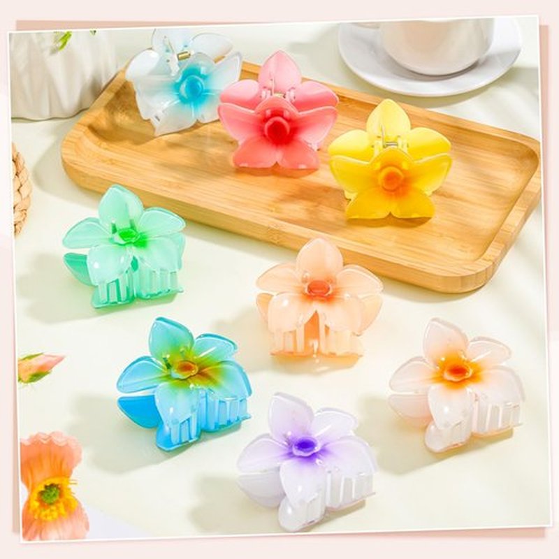 obeoby 8 Pcs Flower Claw Clips, Medium Hair Claw Clips for Thin Hair Hawaiian Flower Hair Clips Hibiscus Claw Clips Hair Accessories for Women Girls, Bright colors