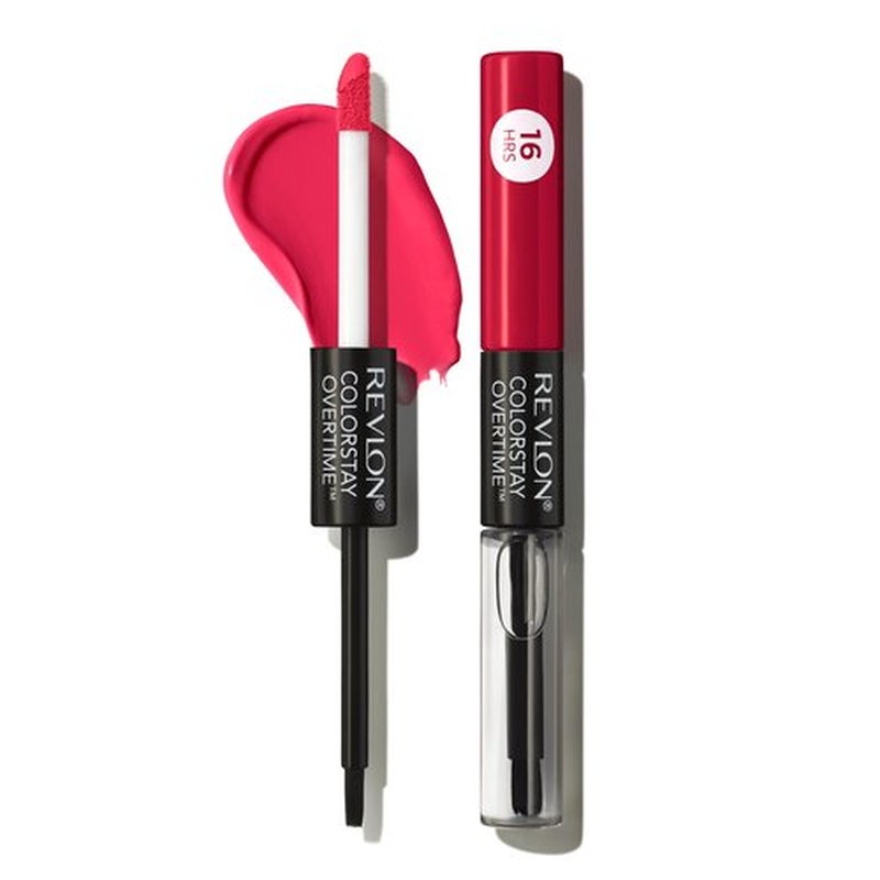 Revlon ColorStay Overtime Liquid Lipstick with Clear Lip Gloss, Lip Makeup Stocking Stuffers for Women, With Vitamin E, Forever Scarlet (040), 0.07 Oz