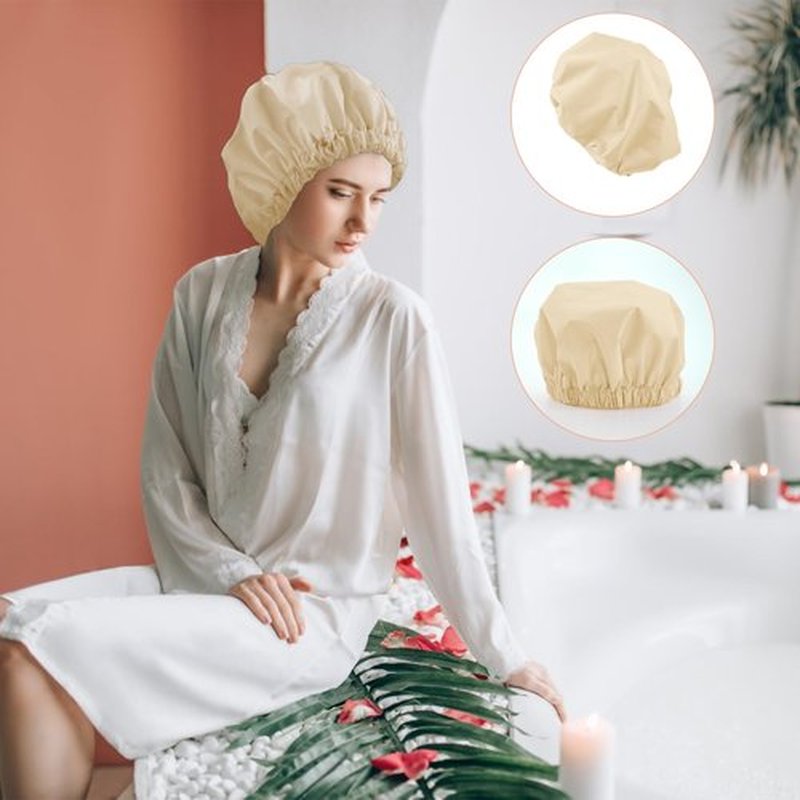 Reusable Shower Cap for Women, Large Waterproof Shower Bonnet Washable Elastic Band Bath Hair Hat for Long Hair, Braids(Light Champagne)