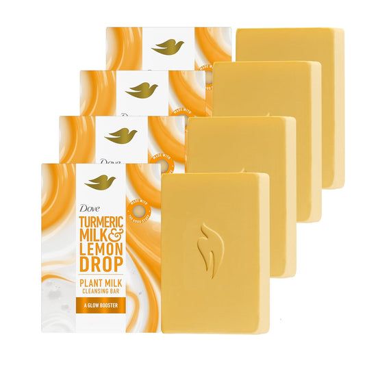 Dove Cleansing Bar Soap - Turmeric Milk & Lemon Drop Glow Booster | 4 Count, Gentle Moisturizing Formula, 5 oz