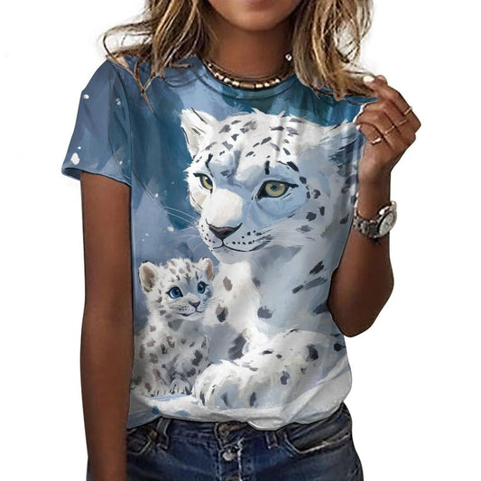 Mothers Day Shirt Snow Leopard Print Fashion Funny Casual Mom and Daughter Outfits Soft Comfy Short Sleeve Cotton Oversized Tee for Summer Vacation Mother Daughter Matching Shirts,2XL