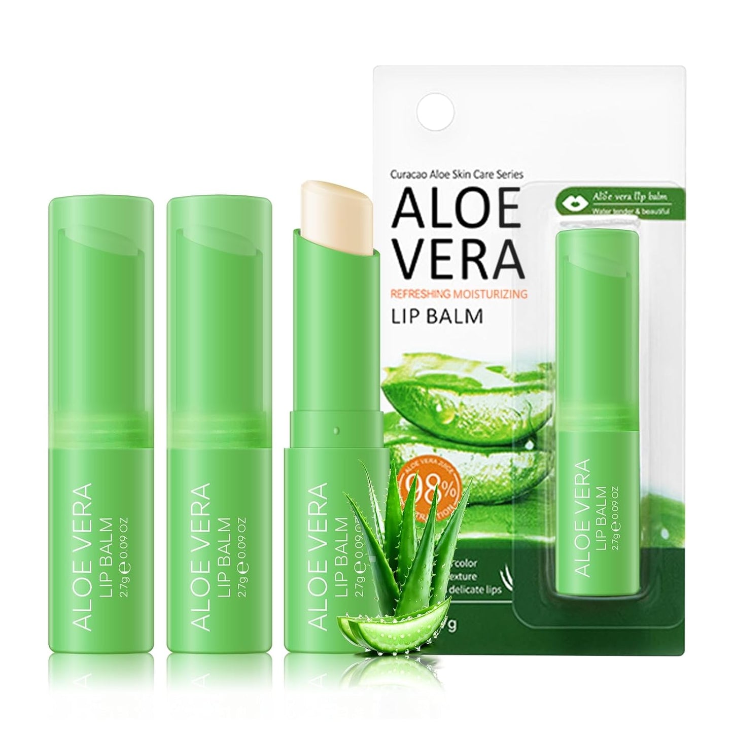 Aloe Vera Lip Balm Set - Deep Hydrating Formula for Dry, Cracked Lips | 3 Pcs, Colorless Finish