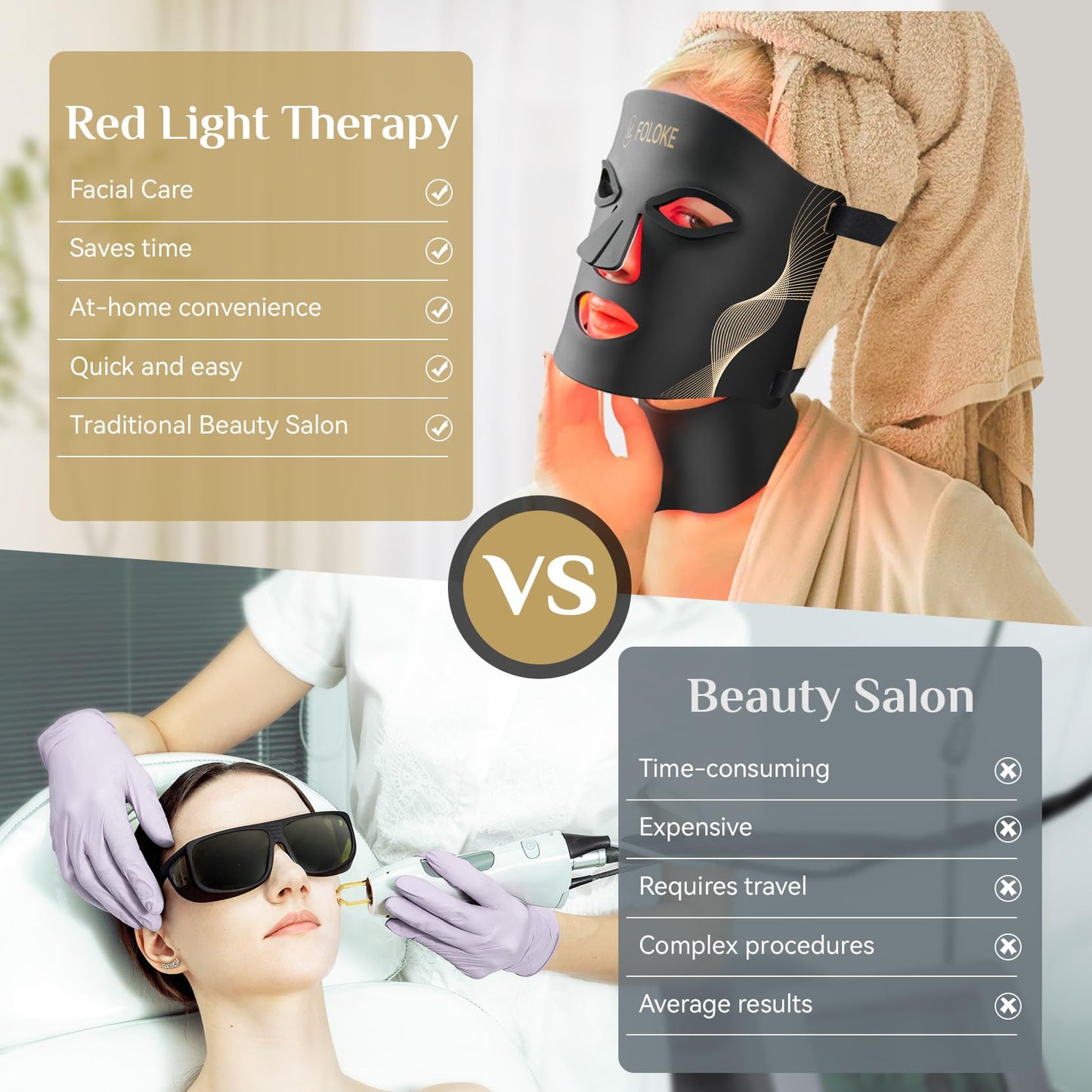 LED Light Therapy Mask Skin Care Mask, LED Red 630±5nm & NIR 830nm Wavelength for Home Use（Advanced Black）
