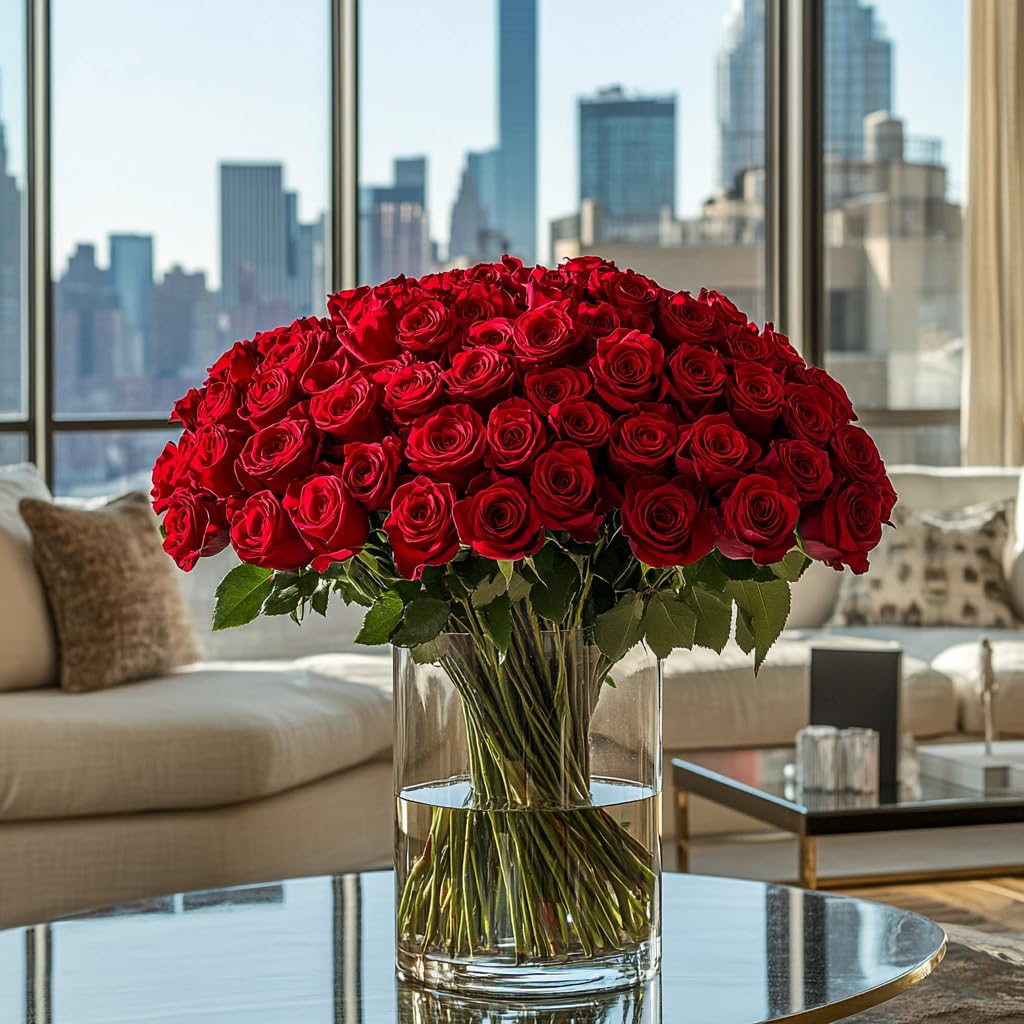GlobalRose 75 Red Roses Bouquet - Responsibly Sourced Roses Fresh Flowers - Hand-Picked Flowers Fresh Bouquet for Valentine's Day, Birthday & Special Occasions (3 Bunches of 25 Stems)