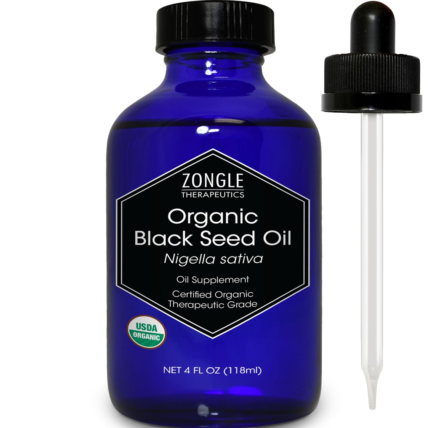 Organic, Black Seed Oil, Cold Pressed, for Hair, Face, Immune Support– 100% Pure, Black Seed Oil, by Zongle Therapeutics, 4 OZ