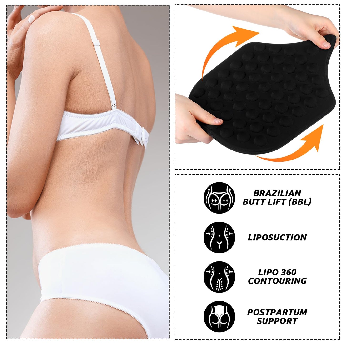 Outus Back Lipo Foam Compression Board Backboard with Bubble Massage, Soft Foam Back Compression Pad(Black)
