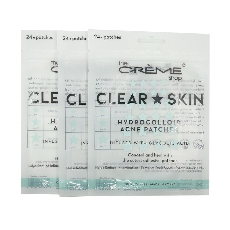 The Crème Shop Star Shape Clear Skin Hydrocolloid Dark Spot Acne Patches - Infused with Salicylic Acid + Witch Hazel | Adhesive patches that fight pesky pimples. (72 Patches / 3 Sizes)