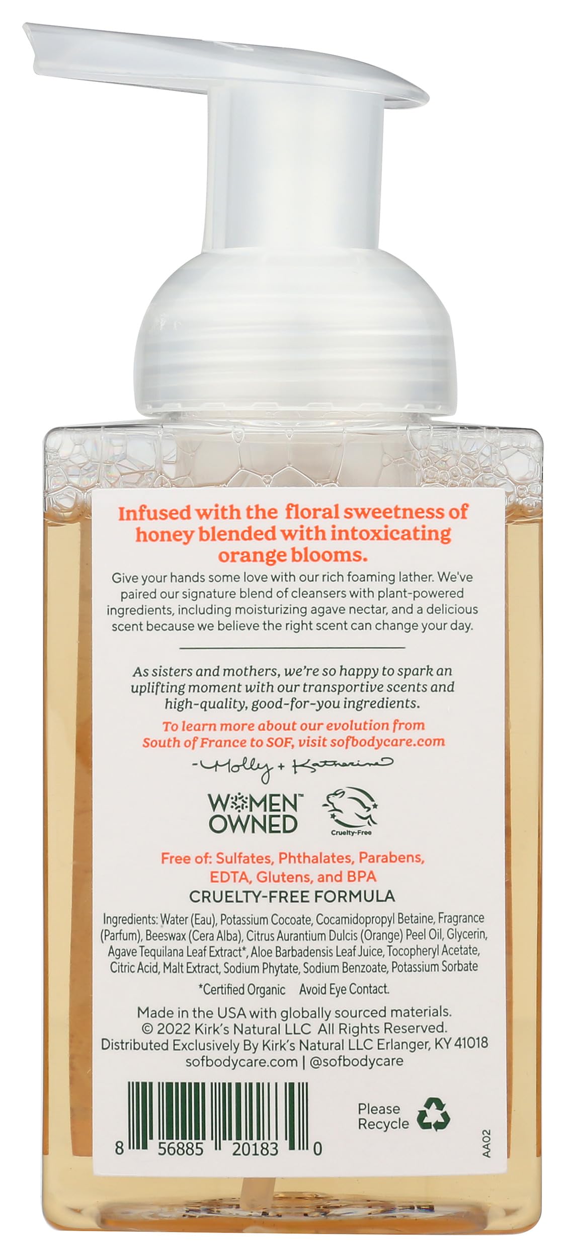 South Of France, Soap Hand Foam Orange Honey, 8 Fl Oz