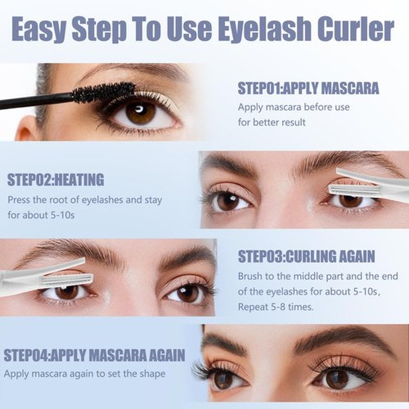 Heated Eyelash Curlers - 2 in 1 Clip- Type Heated lash Curler Best Seller Electric Eyelash Curler LED Display 3 Temp Settings for Makeup Tools USB Rechargeable Natural Curling 24H Long Lasting