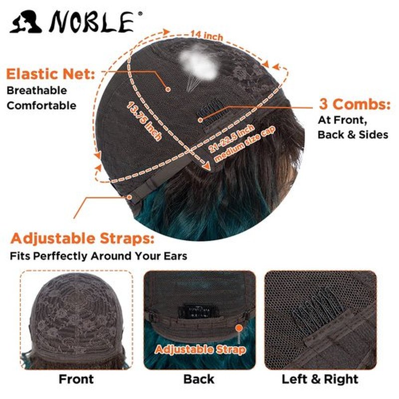 NOBLE Synthetic Curly Bob Wig With Bangs Short Bob Wigs Ombre Brown To Green Color Women's Shoulder Length Wigs Curly Wavy Wig Heat Resistant Colorful Daily Party Wig.