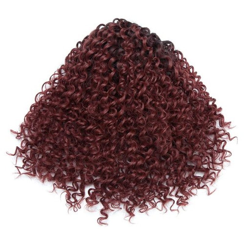 Hairro Afro Kinky Curly Ponytail Extensions Short Synthetic Hair 8 Inch Drawstring Deep Wave Puff Hairpieces for Black Women Ombre 1B/BURG Red