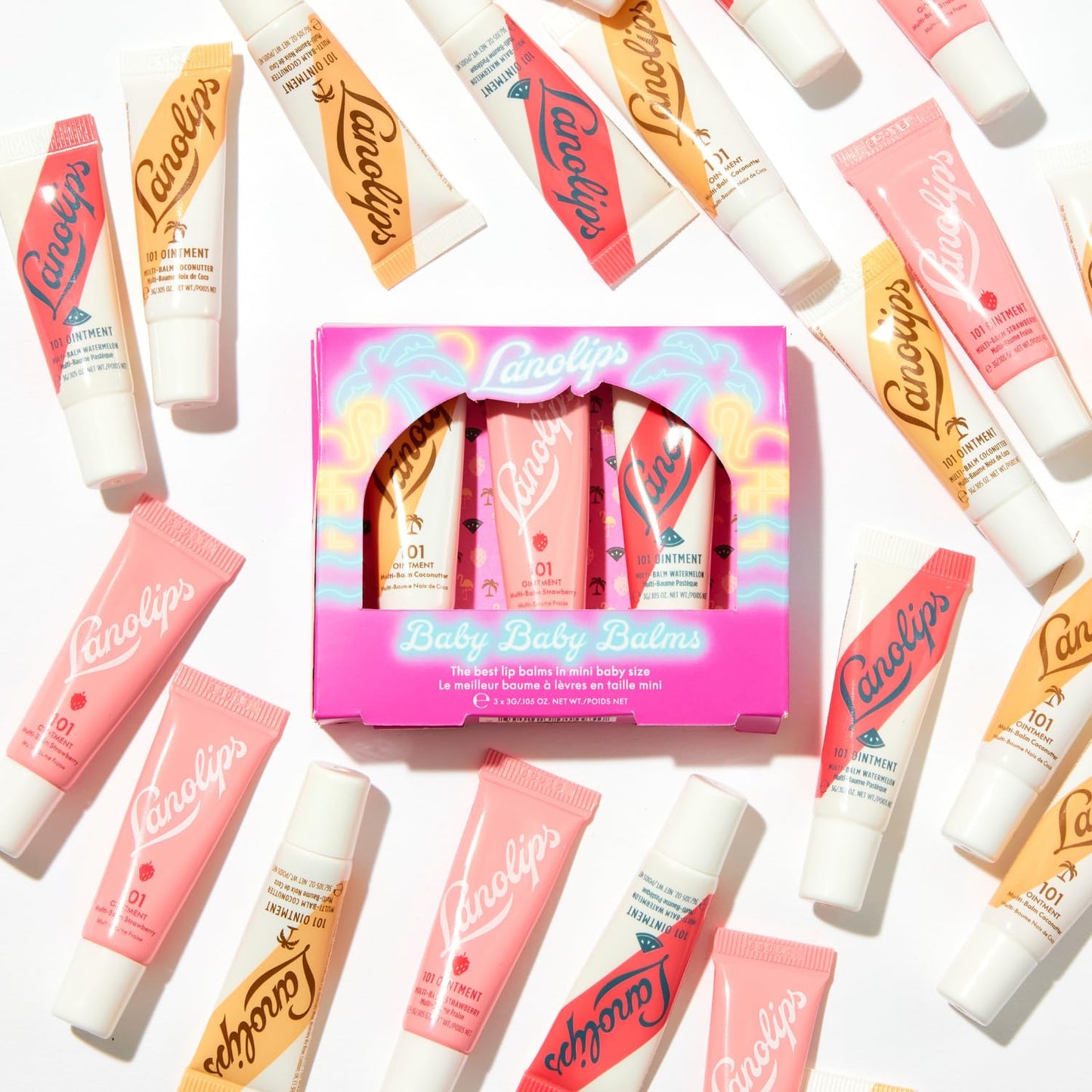 Lanolips Baby Baby Balms - Lanolin Lip Balm Set - Strawberry, Coconutter, and Watermelon Lip Moisturizer - Lip Care Products Gift Set and Stocking Stuffer - Clean, Cruelty-Free (3 x 3 g)