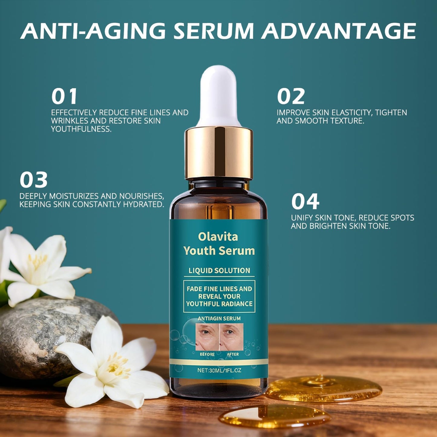 Olavita Liquid Solution Anti Aging Serum–Olavita Face Serum,Intensely firms skin,Smooths Fine Lines and Hydrates, For Women with Mature and Daily Skincare (2pcs)-Green