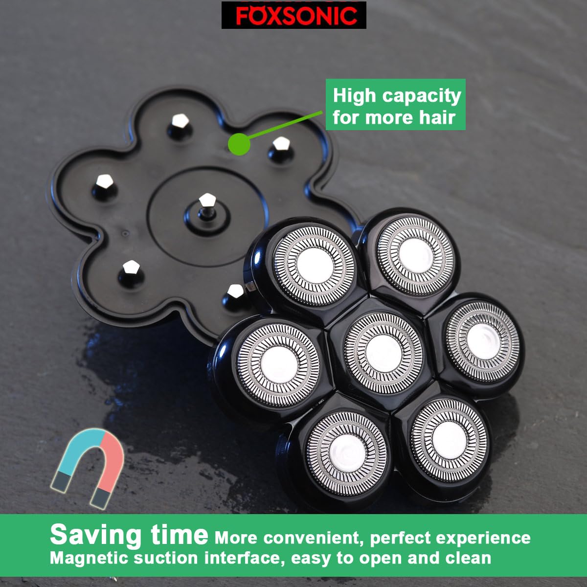 FOXSONIC Universal Magnetic 7 Blades Head Shaver Replacement Blades for Head Shaver and Other Brands Head Shaver (CX7 BLACK)