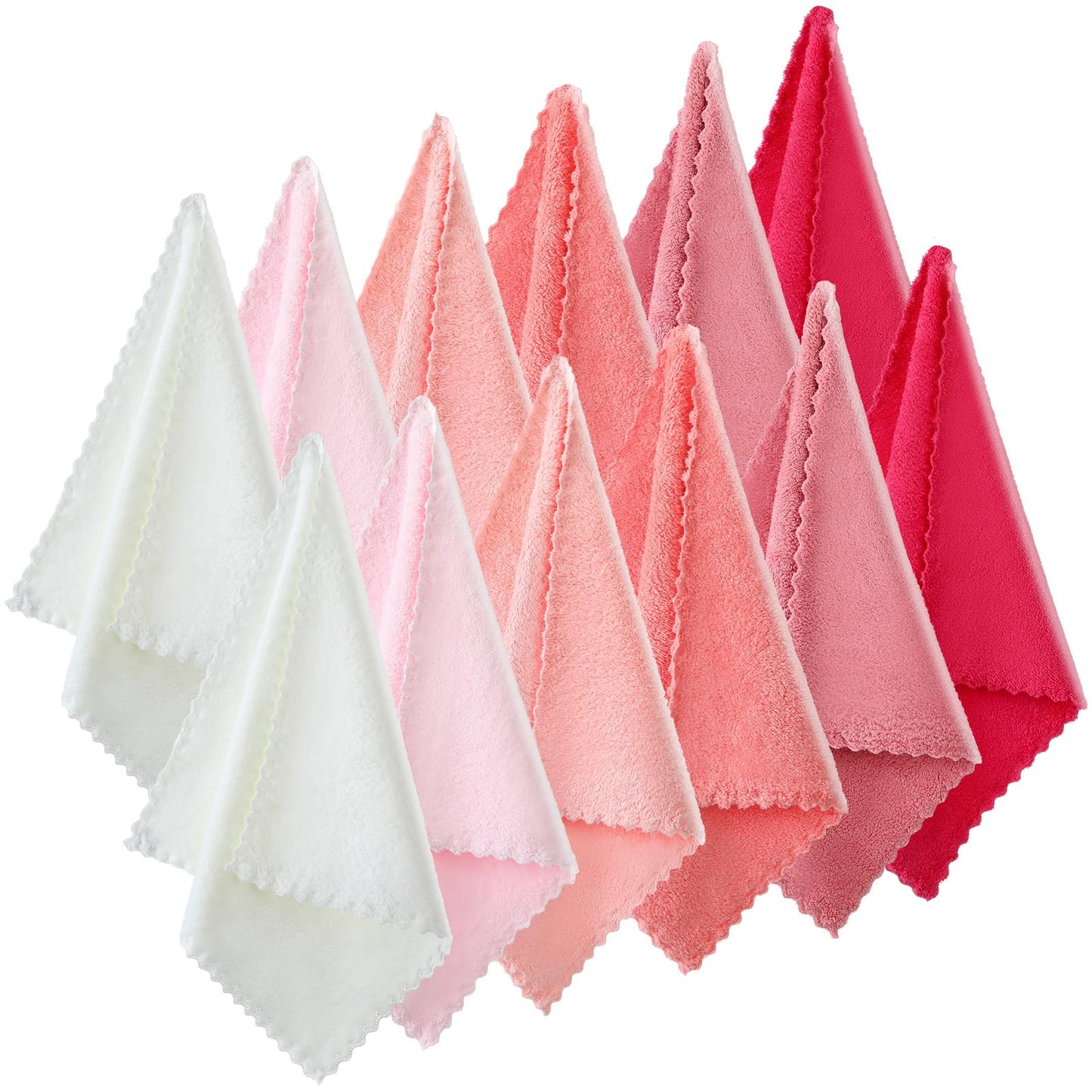 Syhood 12 Pack Face Towels 12 x 12 in Makeup Remover Cloths Reusable Soft Coral Velvet Microfiber Washcloths Highly Absorbent Quick Drying Wash Cloth for Bath, Spa, Facial(Pink Series)