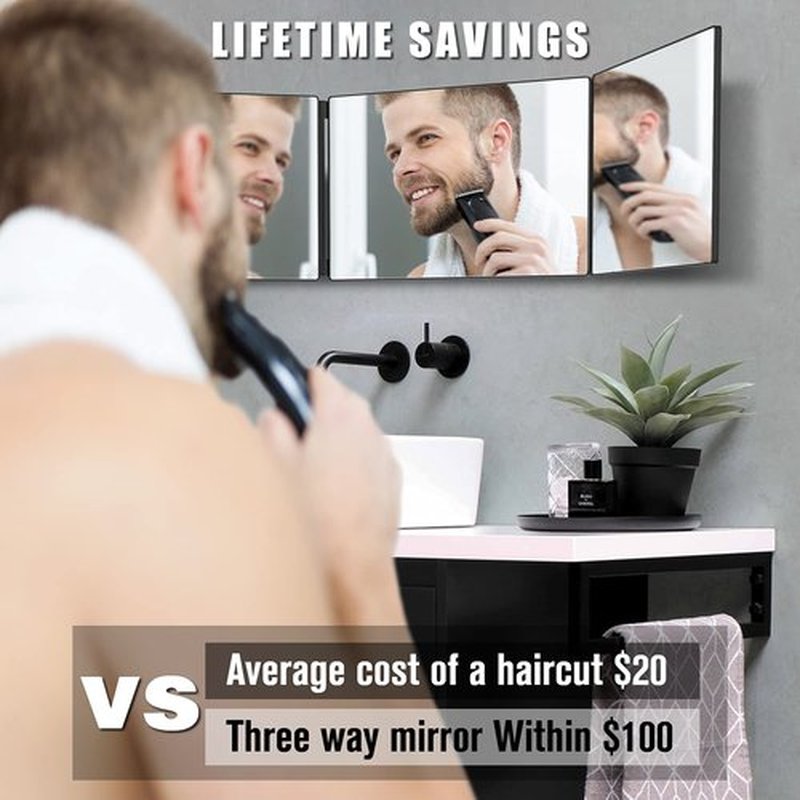 OLIBUY 3 Way Mirror with 10X Magnifying Mirror, Tri-fold Mirror for Haircutting Shaving and Braiding, Height Adjustable Self Haircut Mirror