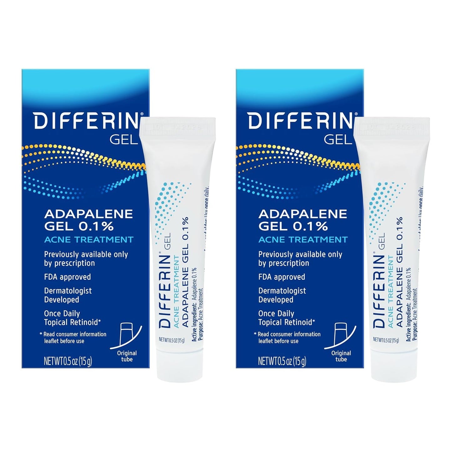Differin Acne Treatment Gel & Power Patch Set - 36 Acne Patches (18 Large, 18 Small) with 0.1% Adapalene - Perfect Mother's Day Gift