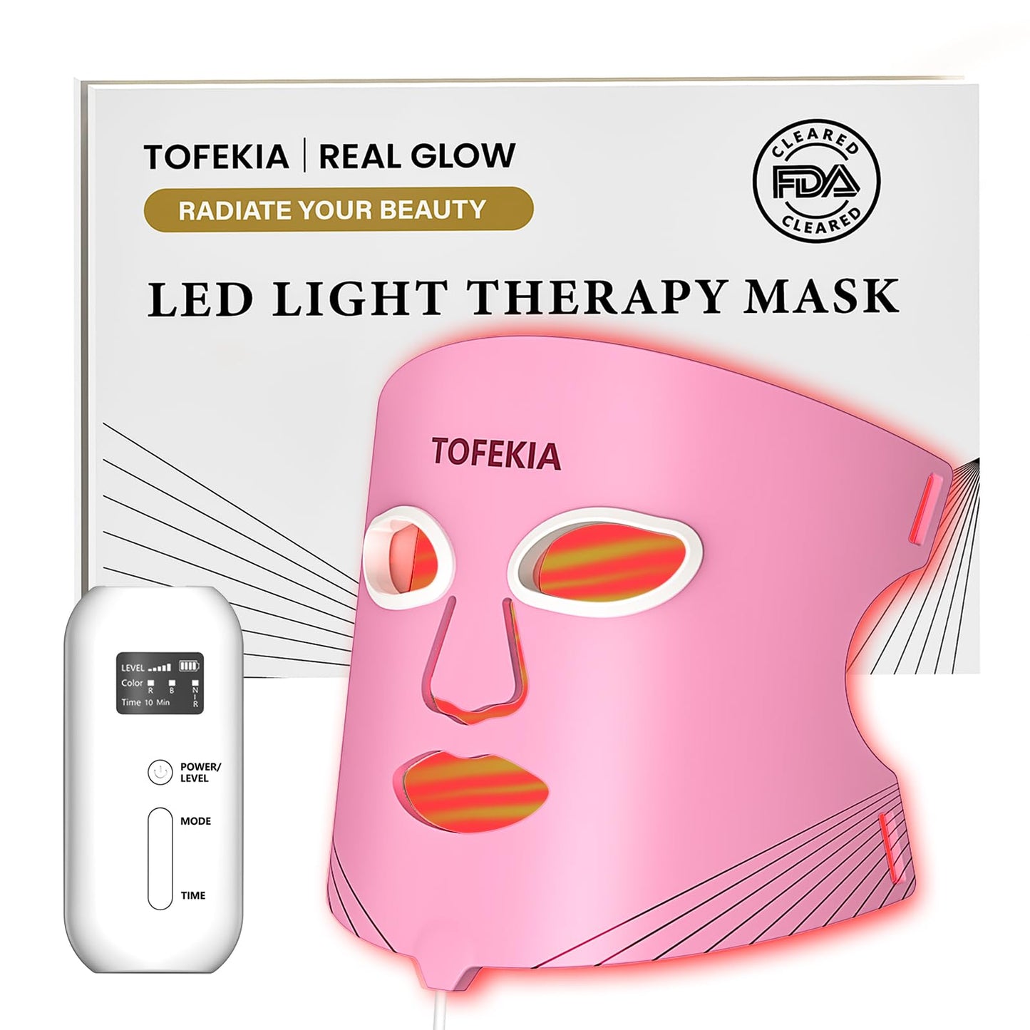 TOFEKIA FDA-Cleared Red Light Therapy Mask For face - 432 LEDs with 850nm NIR Light, 3 Light Therapy Modes for Anti-Aging, Wrinkles & Acne, Rechargeable LED mask for At-Home Use