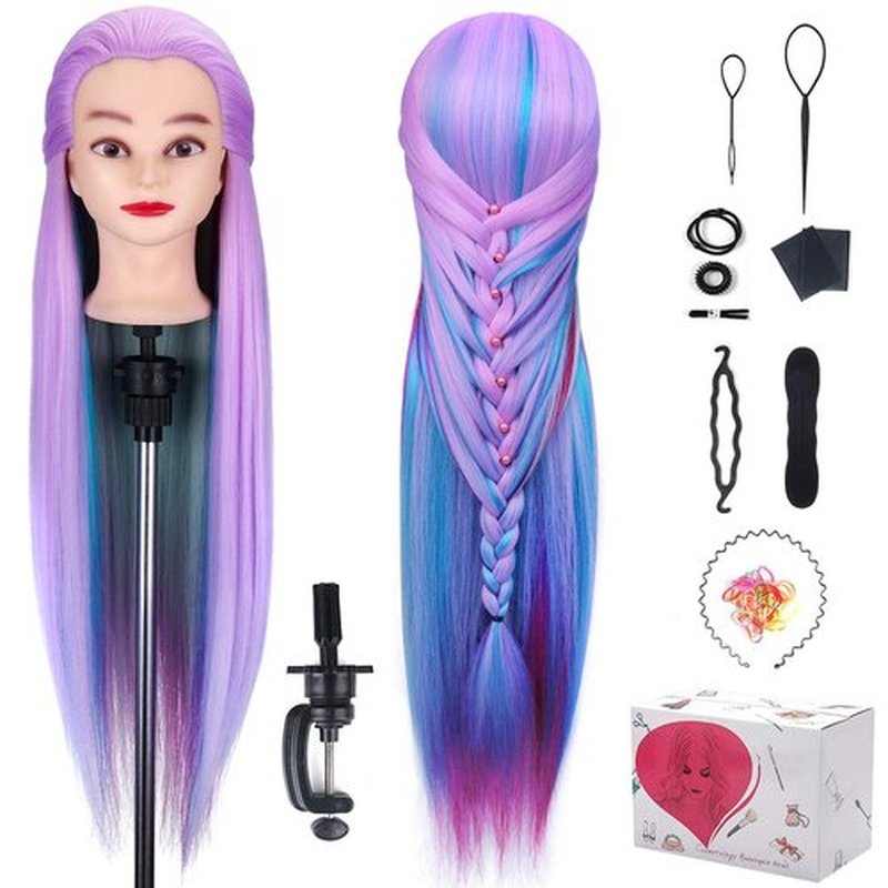 Mannequin Head, Beauty Star 28" Hair Cosmetology Mannequin Head Hair Practice Cosmetology Hair Doll Heads Styling Hairdressing Training Braiding Heads with Clamp Holder and Tools-Colorful