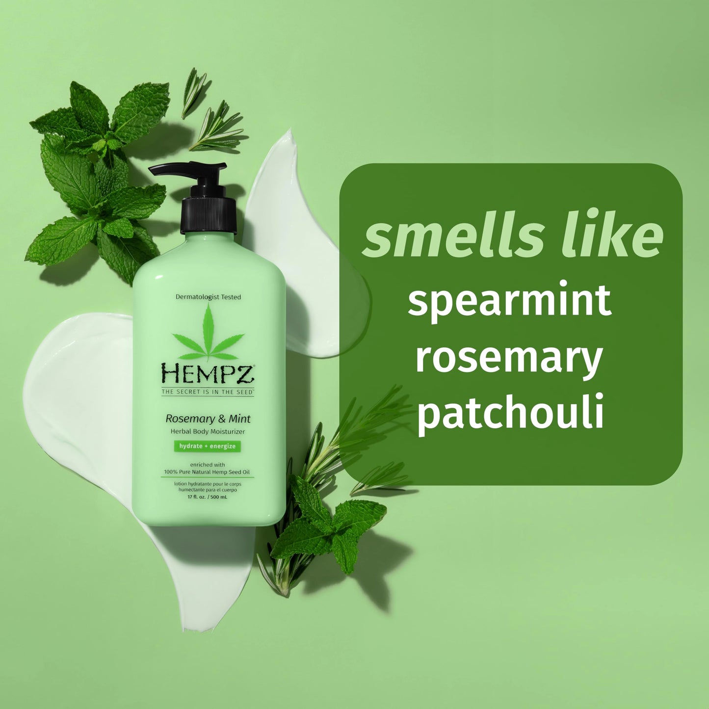HEMPZ Body Moisturizer, Rosemary & Mint 17 Oz – Hydrating Lotion Rich with Minerals, Vitamin C, & Hempseed Oil to Nourish & Repair Extremely Dry or Sensitive Skin, for Women & Men